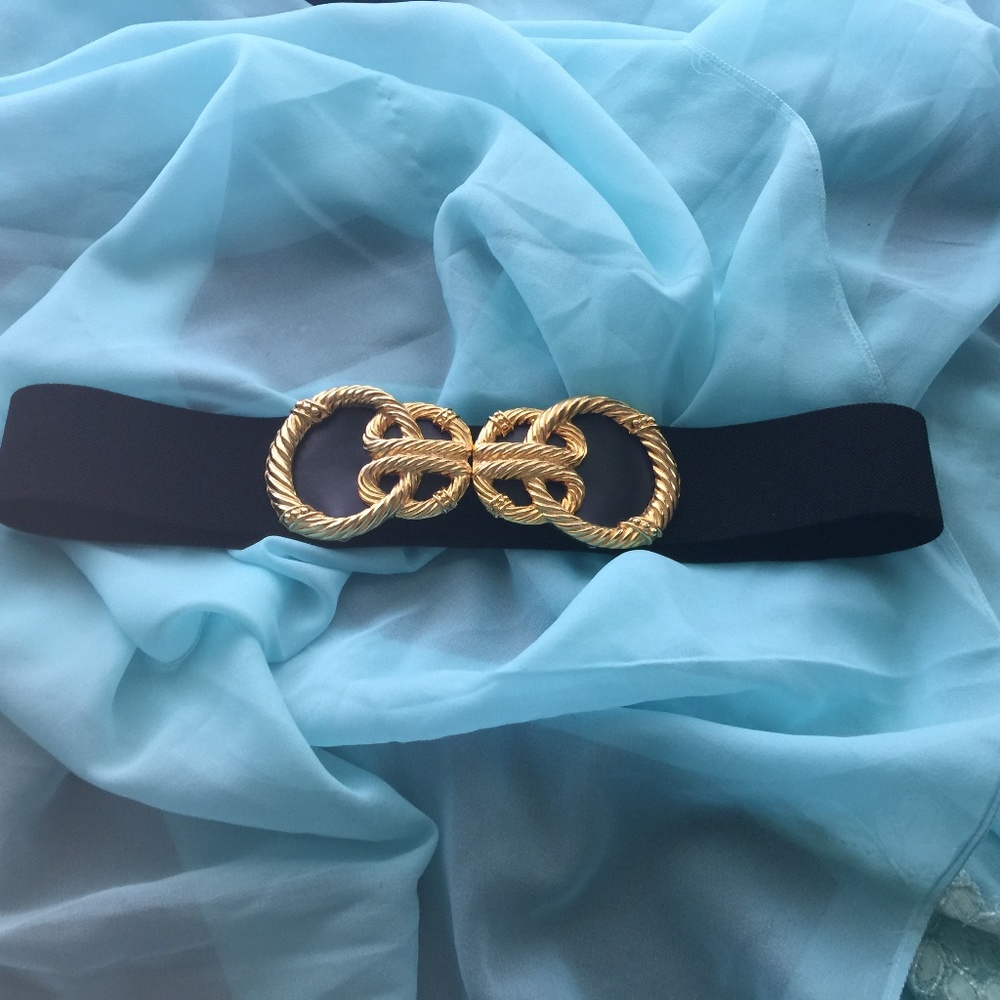 Vintage Omega Black Spandex Belt w/Gold Buckle